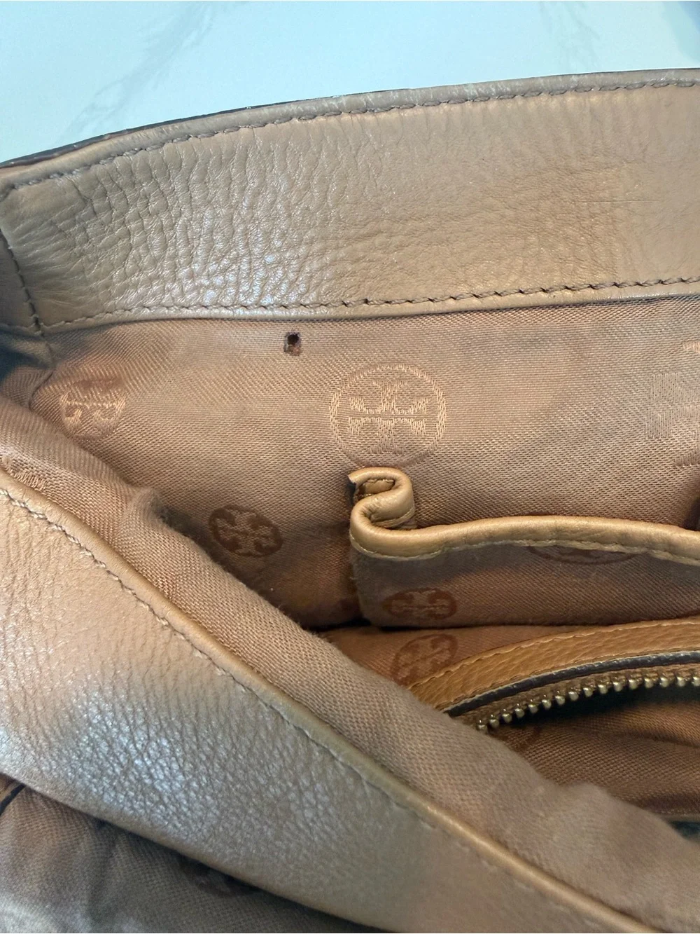 Tory Burch Brown Leather Whipstitch Shoulder Bag